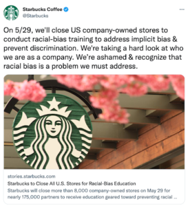 starbucks crisis management social media racial bias racism twitter