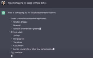 screenshot example of ChatGPT breaking down recipes in an AI chatbot conversation that are simple and easy to read which shows the impact that artificial intelligence and search answer engines can have search engine optimization or SEO